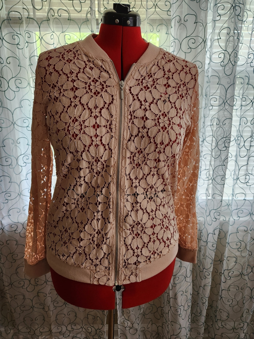 torrid Blush Pink Lace Zip Bomber Jacket